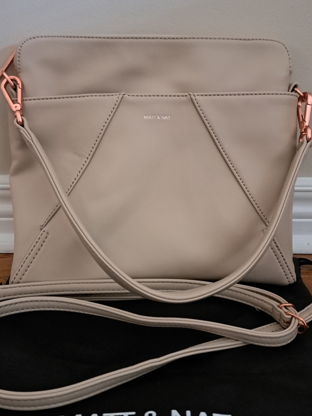 Matt & Nat Whilem Rose Gold-Accented Beige Crossbody Bag
